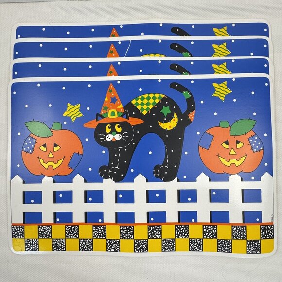 B&D Other - 4 VTG B&D Barth & Dreyfuss Halloween Vinyl Placemats Black Cat Jack-o-Lantern